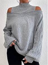 economico Colori solidi-Per donna Felpa Pullover Maglione Informale Morbido Colore puro A coste A collo alto Lavorato a maglia Freddezza Manica lunga Top regolari Maglia Esterno Giornaliero Fine settimana Nero Blu Autunno