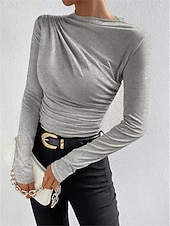 voordelige Effen Blouses-Dames T-shirt Effen Modieus Modern Casual Lange mouw Coltrui Normale tops Dagelijks Weekend Zwart Wit Beige Grijs Herfst Winter