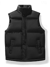 billiga Gilets-Herr Pufferväst Dagligen Ledigt Vår &amp; Höst Ficka Polyester Bekväm Ensfärgat Dragkedja Hög krage Svart Blå Kaki Väst