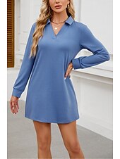 billiga T shirtklänningar-Dam Arbetsklänning Svart klänning Elegant Vinterklänning Kontor Dagligen Mini klänning Design V-hals Långärmad Slät Lös passning Svart Blå Vår Höst S M L XL 2XL