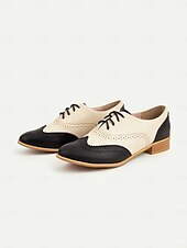 economico anni 1930-scarpe oxford bicolore da donna - brogue vintage stringate nere e bianche con tacco basso per abbigliamento casual e formale retrò