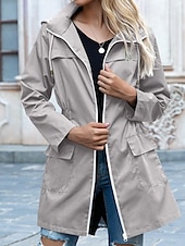 abordables Manteaux &amp; trenchs-Veste décontractée Femme Plein Air Usage quotidien mode Décontractées Full Zip Normal Manteau Noir Gris clair Vert Automne Hiver fermeture Éclair Col rabattu Ample S M L XL XXL