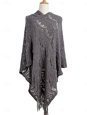 abordables Boleros y capas-Mujer Bolero Casual Suave Color puro Croché Escote en Pico Ahuecado Borlas De Punto Manga Larga Tops regulares Tejer Exterior Diario Fin de semana Blanco Caqui Otoño Invierno