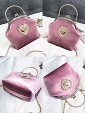 levne Psaníčka a kabelky na večer-dámská vintage sametová kabelka se zlatým zdobením srdce a řetízkovým popruhem, elegantní večerní kabelka na formální události a večírky