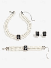 cheap Women&#039;s Necklace-Elegant Women&#039;s Pearl Choker Necklace Set with Green Gemstone and Matching Bracelet &amp; Earrings – Formal Occasion Jewelry