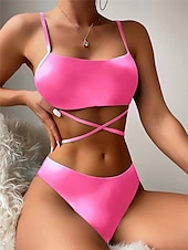 levne 3dílná sada bikin-Dámské Plavky Bikiny Tři kusy Sukně Plavky Volná záda Štíhlý prázdniny Oblečení na pláž Pevná barva Bez rukávů Plavky