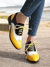 olcso Női lapos sarkú cipők-női retro rózsaszín és fekete oxford cipő – lakk műbőr fűzős brogue a vintage lezser stílushoz és divatos kirándulásokhoz