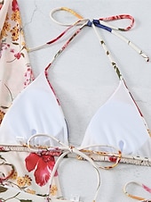levne 3dílná sada bikin-Dámské Plavky Bikiny Tři kusy Sleva až 30% Odvážné Plavky Volná záda Štíhlý prázdniny Oblečení na pláž Květinový Krk ohlávky Dlouhý rukáv Plavky