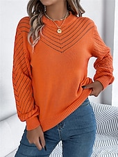 economico Colori solidi-Per donna Felpa Pullover Maglione Informale Morbido Colore puro A coste Girocollo Traforato Lavorato a maglia Manica lunga Top regolari Maglia Esterno Giornaliero Fine settimana Bianco Arancione