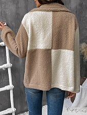 billiga Puffers &amp; Parka-Dam Fleece-jacka Teddyrock Håller värmen Andningsfunktion Ficka Fleecefodrad Ledigt Färgblock Semester Gata Dagliga kläder Utekväll Enkelknäppt Normal Nedvikt Normal Långärmad Ytterkläder Brun Höst