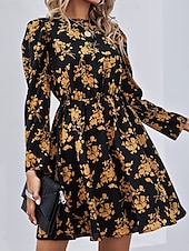 cheap Casual Floral Dresses-Women&#039;s Floral Crew Neck Maxi Dress Long Sleeve Spring Fall