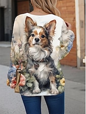 abordables Boutique Graphique Sweatshirts &amp; Hoodies-pull femme motif floral chien vêtements de tous les jours imprimé décontracté mode décontracté col rond manches longues micro-élastique automne hiver confort respirant tissu doux