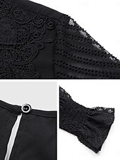 cheap Lace Tops-Women&#039;s Elegant Lace Tops Eyelet Blouse Casual Solid Color Regular Tops Long Sleeve Crew Neck Lace Patchwork Regular Fit Daily Black Romantic Petite Tops Summer Holiday Wear