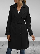 billiga Trenchcoats-Dam Kappa Utomhus Gata Dagliga kläder Höst Vinter Normal Täcka Normal Håller värmen Andningsfunktion Stylish Ledigt Jacka Långärmad Slät Med fickor Svart Armégrön Rubinrött