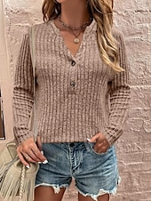 abordables Hauts Unis pour Femmes-Femme Tunique Couleur unie Mode Décontractées manche longue Col Ras du Cou Hauts réguliers du quotidien Noir Vin Marron clair Gris Printemps Automne