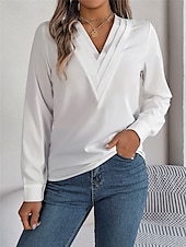preiswerte Elegante Oberteile-Damen Hemd Bluse Feste Farbe Basic Brautkleider schlicht Langarm V Ausschnitt Normale Oberteile Täglich Weiß Rosa Wein Herbst Winter