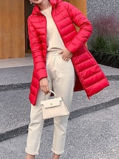 abordables Doudounes &amp; Parkas-Femme Doudoune Chaud Respirable Zippé Poche Décontractées Plein Vacances Plein Air Usage quotidien Sortie fermeture Éclair Longue Sweat à capuche Standard manche longue Vêtements d&#039;extérieur Vin