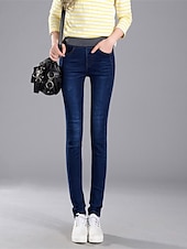 preiswerte Hose-Damen Normal Jeans Modisch Strassenmode In voller Länge Hoher Taillenbund Feste Farbe Patchwork Kolbenheber Atmungsaktivität Weich elastisch B¨¹ro Freizeitskleidung Transparent Schwarz Dunkelblau