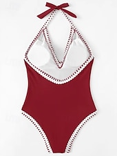 billige Onepiece badedrakter-Dame Badetøy Ett stykke Monokini Badedrakt Åpen rygg Lapper Midjekontroll Høy Midje Tynn Ferie Strand Klær Helfarge Grimehals Ermeløs Badedrakter