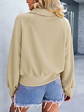 billige Teksturert hettegensere og sweatshirt-Dame عادي Fritid Langermet Rullekrage Crop Tops Gate Hverdag Knapper Rosa Grønn Beige Høst Vinter