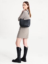 baratos Malas com Alça-bolsa de ombro feminina marrom de couro sintético com alça de corrente dourada – bolsa tiracolo casual estilosa para o dia a dia e para o trabalho