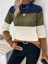abordables Couleurs unies-Femme Pull Chandail Pull Décontractées Flexible Rayé A côtes Col Ras du Cou Tricoté manche longue Hauts réguliers Tricoter Extérieur du quotidien Fin de semaine Chameau Abricot Automne Hiver