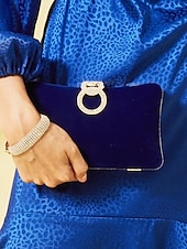 voordelige Clutches &amp; Avondtasjes-Elegante blauwe fluwelen clutch voor dames met strass-ringhandvat - perfecte avondtas voor bruiloften, feesten en formele evenementen