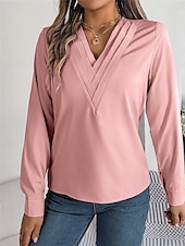 preiswerte Elegante Oberteile-Damen Hemd Bluse Feste Farbe Basic Brautkleider schlicht Langarm V Ausschnitt Normale Oberteile Täglich Weiß Rosa Wein Herbst Winter