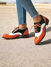 olcso Női lapos sarkú cipők-női retro rózsaszín és fekete oxford cipő – lakk műbőr fűzős brogue a vintage lezser stílushoz és divatos kirándulásokhoz
