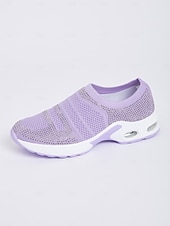 preiswerte Damen-Sneaker-leichte lila Slip-On-Sneaker für Damen mit Strass-Details – bequeme Luftpolstersohle zum Gehen und für die Freizeit