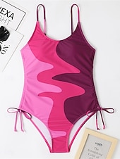 billiga One-piece-baddräkter-Dam Badkläder En bit Monokini Baddräkt Öppen rygg Magkontroll Hög midja Smal Semester Standkläder Färgblock U-hals Ärmlös Baddräkter