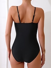 billiga One-piece-baddräkter-Dam Badkläder En bit Monokini Baddräkt Öppen rygg Magkontroll Hög midja Smal Semester Standkläder Ensfärgat Rundhals Ärmlös Baddräkter