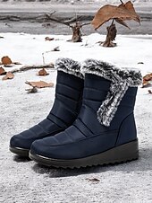 baratos Botas de neve e inverno-botas de neve femininas de inverno azul marinho com forro de pele sintética – botas quentes à prova d&#039;água e antiderrapantes