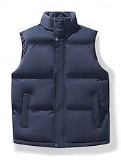 billiga Gilets-Herr Pufferväst Dagligen Ledigt Vår &amp; Höst Ficka Polyester Bekväm Ensfärgat Dragkedja Hög krage Svart Blå Kaki Väst