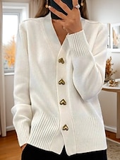 economico Cardigan e capispalla-maglione rosa da donna San Valentino cardigan maglione giacca scollo a V maglia bottone lavorato a maglia primavera autunno quotidiano festa uscita carino quotidiano morbido manica lunga colore puro