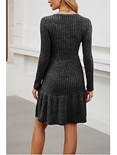 abordables mini robe noire-robe de travail pour femme robe noire élégante mini robe de tous les jours design col rond manches longues uni coupe ample noir printemps automne s m l xl 2xl