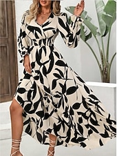 ieftine Rochii florale elegante-rochie maxi dama cu decolteu in V cu maneca lunga toamna iarna