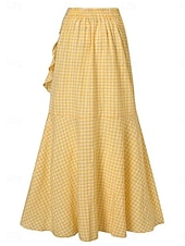 economico Gonne grafiche-gonna da donna tromba / sirena gonne lunghe volant plaid strada quotidiano moda invernale casual nero giallo blu navy
