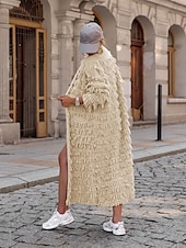 cheap Cardigans &amp; Outerwears-Women&#039;s Sweater Cardigan Casual Soft Pure Color Ribbed Open Front Tassel Knitted Long Sleeve Long Tops Knit Outdoor Daily Weekend Black Khaki Fall Winter