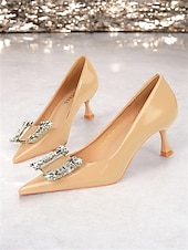 cheap Kitten Heels-Women&#039;s Black Patent Leather Pumps with Crystal Embellished Bow – Elegant Pointed-Toe Kitten Heels for Formal Events and Evening Wear