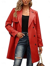 billiga Trenchcoats-Dam Kappa Utomhus Gata Dagliga kläder Höst Vinter Normal Täcka Normal Håller värmen Andningsfunktion Stylish Ledigt Jacka Långärmad Slät Med fickor Svart Armégrön Rubinrött