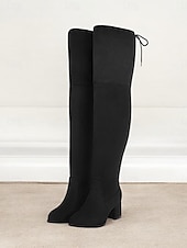 preiswerte Modische Stiefel-Burgunderfarbene Overknee-Stiefel für Damen mit Blockabsatz und Schnürdetail – stylische hohe Stiefel für Herbst- und Winter-Outfits