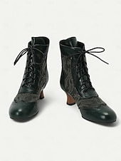 cheap 1920s-Victorian Style Women&#039;s Ankle Boots with Lace Design and Faux Leather Accents – Vintage Lace-Up Footwear for Casual and Costume Occasions