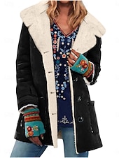 baratos Puffers &amp; Parka-Mulheres Casaco de lã Casaco de pelúcia Manter Quente Respirável Botões Bolsos Forrada com Fleece Casual Tecido Férias Rua Roupa Diária Para Noite Não Trespassado Padrão Aberto para a Lateral Normal