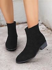 cheap Ankle Boots-Women&#039;s Casual Faux Suede Ankle Boots with Side Zipper and Low Block Heels – Comfortable Vintage Booties for Everyday Wear
