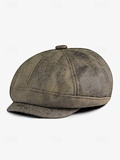 cheap Men&#039;s Hats-Men&#039;s Vintage Newsboy Cap – Stylish Faux Leather Look Flat Cap for Casual or Formal Wear, Available in Multiple Colors