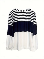 abordables Sudadera-Sudadera de mujer a rayas para uso diario, con cremallera, informal, cuello redondo, manga larga, microelástica, otoño e invierno, cómoda, transpirable, tejido suave