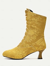 baratos Década de 1920-Botas femininas vintage com cadarço e salto médio – botas jacquard elegantes para estilo retrô e ocasiões especiais