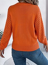 economico Colori solidi-Per donna Felpa Pullover Maglione Informale Morbido Colore puro A coste Girocollo Traforato Lavorato a maglia Manica lunga Top regolari Maglia Esterno Giornaliero Fine settimana Bianco Arancione