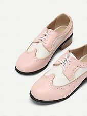 baratos década de 1950-Sapatos oxford vintage femininos de dois tons - brogue rosa e branco com cadarço e salto baixo para um estilo retrô e uso diário